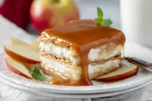 Easy No Bake Caramel Apple Eclair Cake