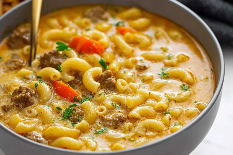 One-Pot Cheeseburger Macaroni Soup