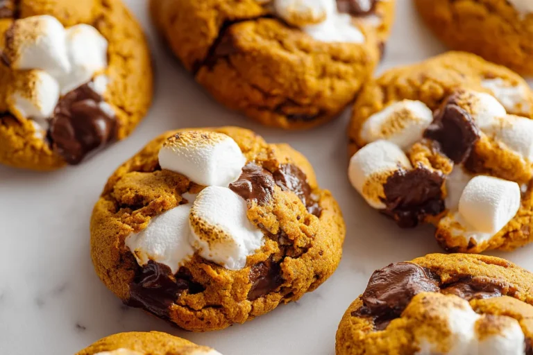 Soft Pumpkin Cookies with Marshmallow and Chocolate