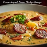 Creamy German Potato Soup with Smoky Sausages