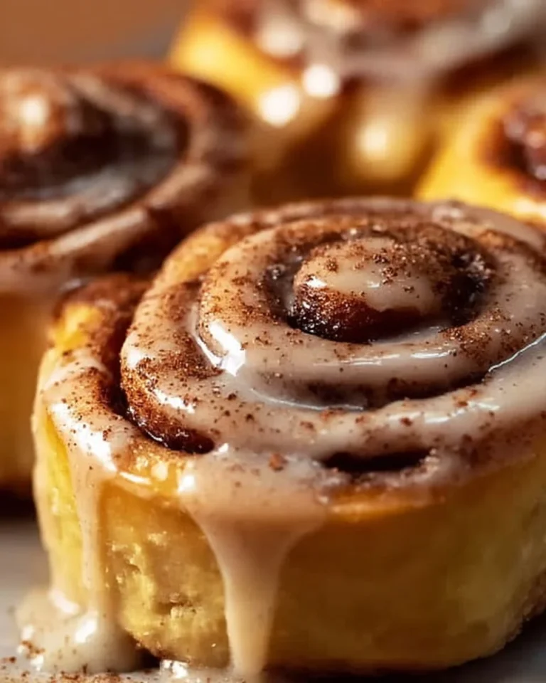 Banana bread cinnamon rolls topped with icing on a wooden table