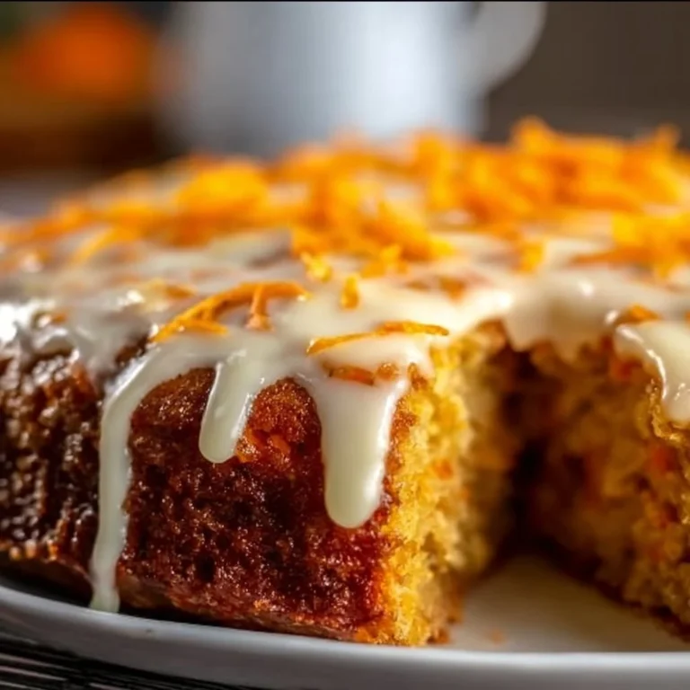 Deliciously moist Carrot Pound Cake topped with cream cheese frosting.