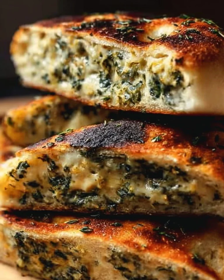 Cheesy spinach stuffed bread fresh out of the oven