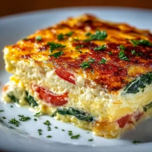 Delicious cottage cheese egg bake topped with fresh herbs