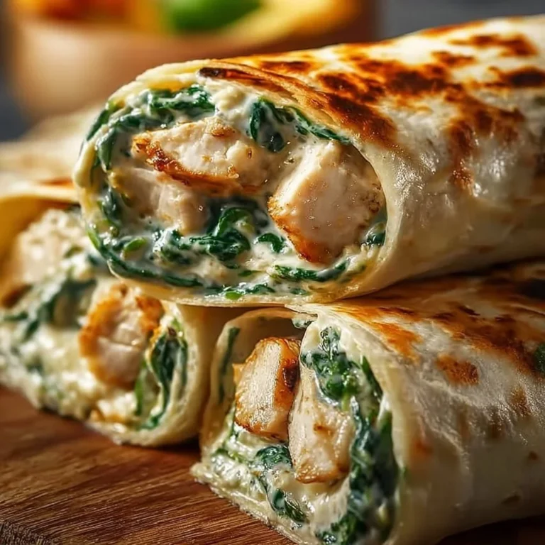 Creamy garlic chicken spinach wraps ready to serve on a plate