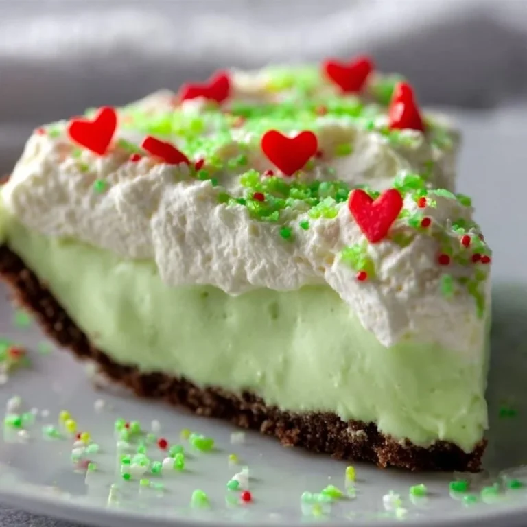 No bake Grinch Pie decorated for the holidays, cheerful and festive dessert.
