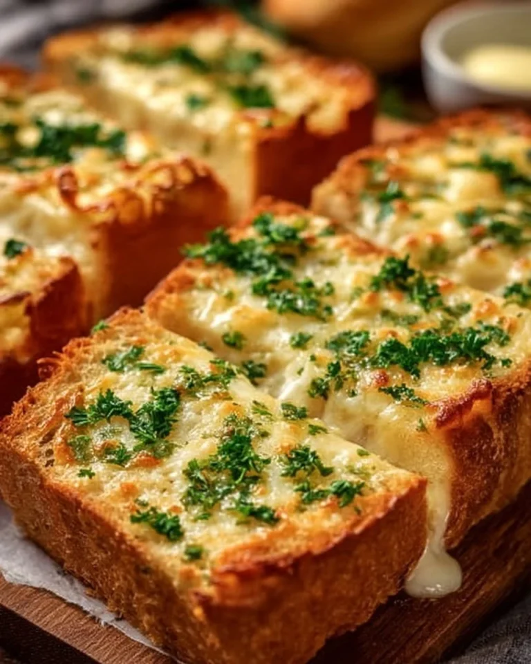 Delicious cheesy garlic bread ready to serve with a meal