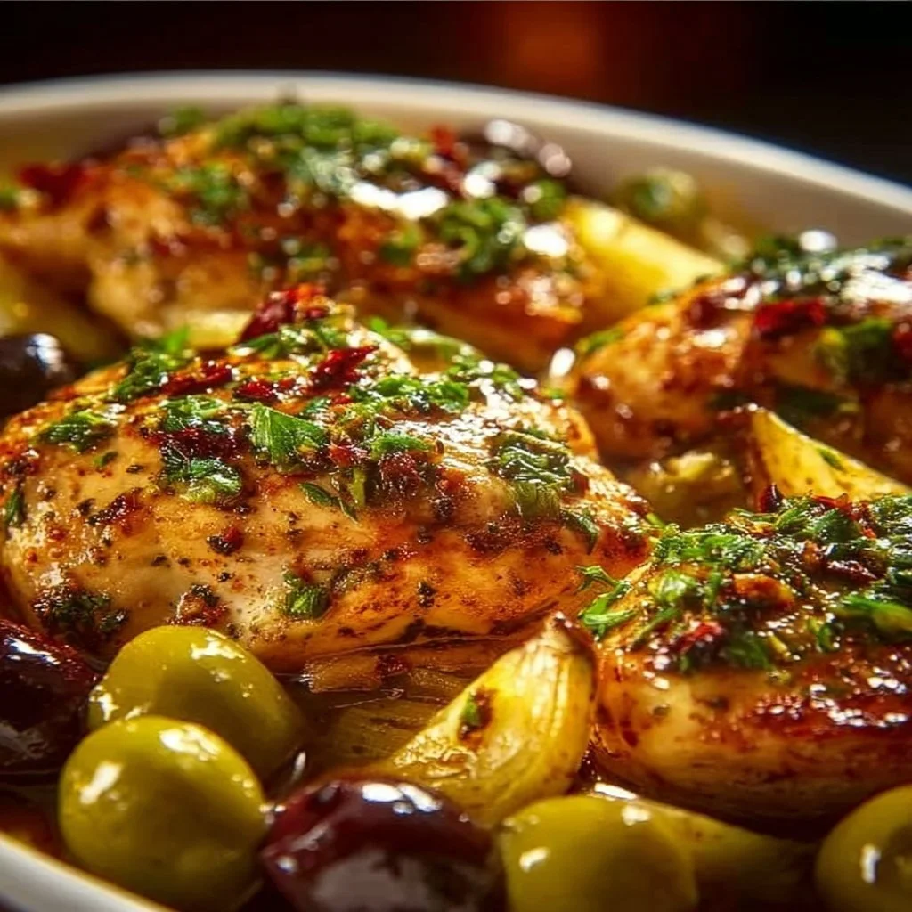 Delicious easy Mediterranean chicken recipe served with fresh vegetables