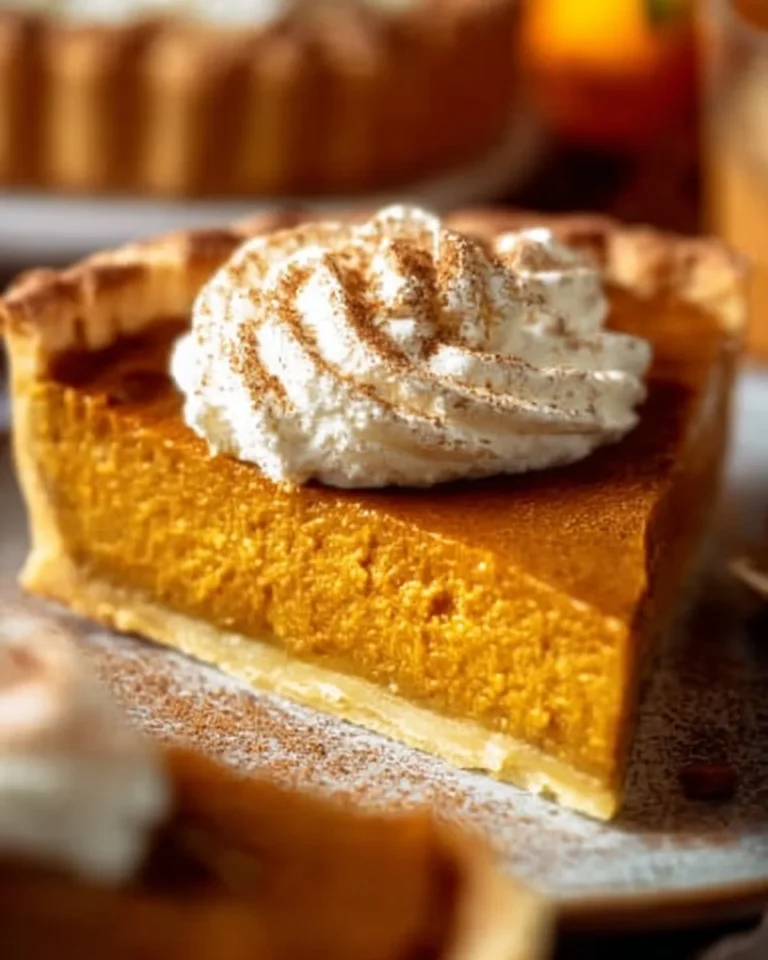 Homemade easy pumpkin pie with whipped cream topping