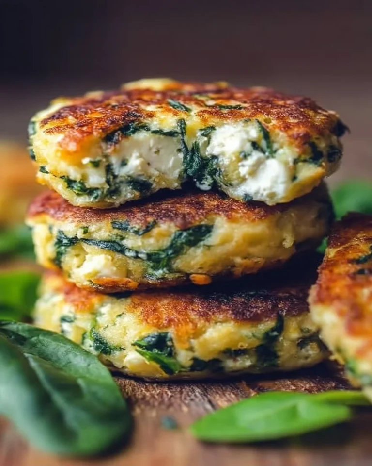 Plate of delicious easy spinach and feta patties ready to be served.