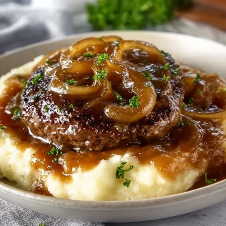 Delicious hamburger steak with savory gravy on a plate.