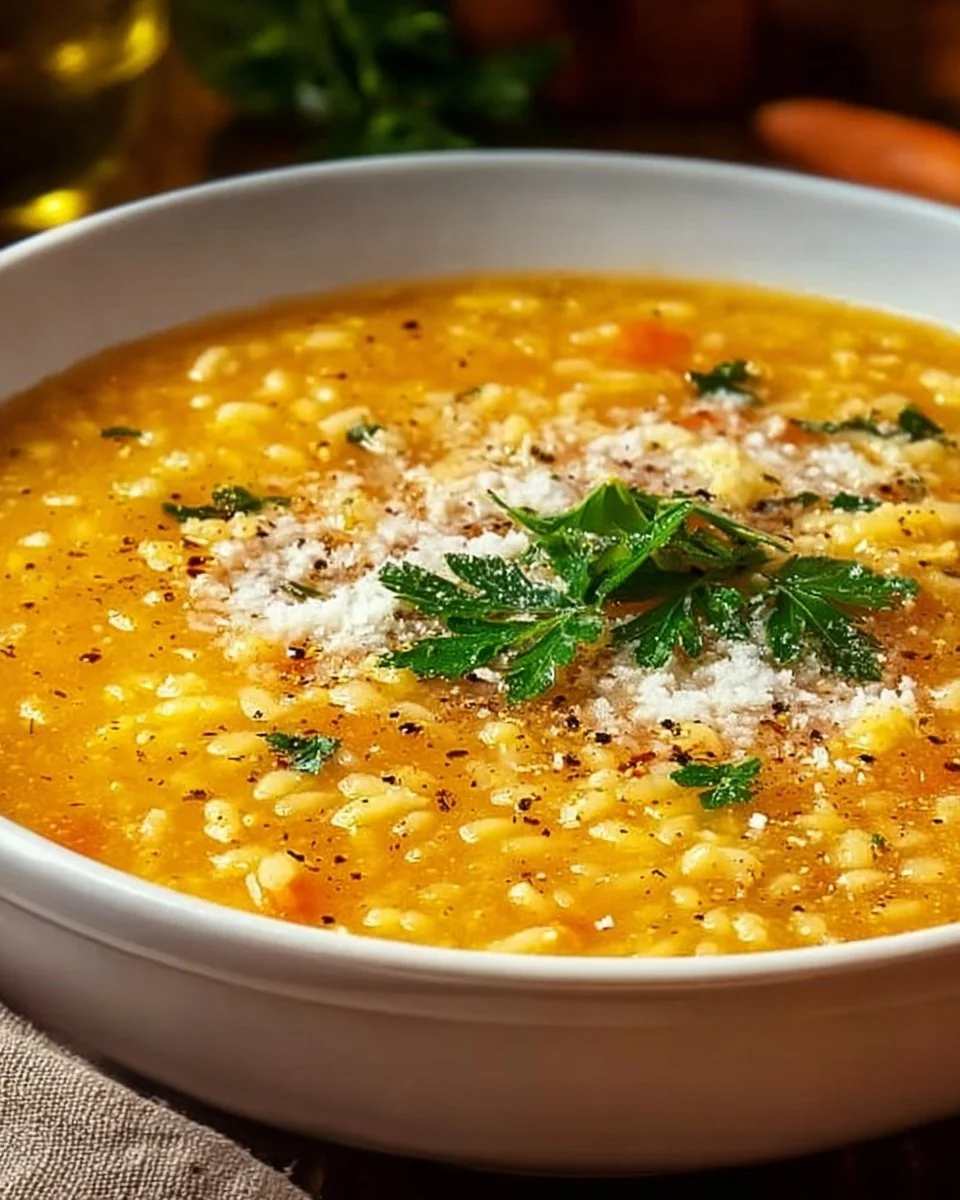 Bowl of Italian Pastina Soup with tiny pasta and fresh herbs