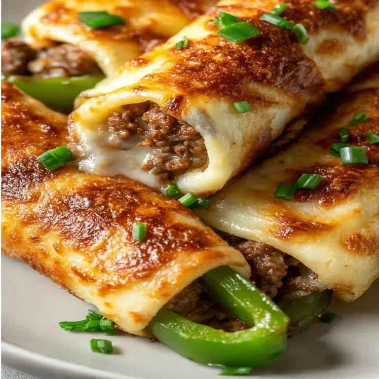 Keto Philly Cheesesteak Roll-Ups served on a plate with peppers and cheese