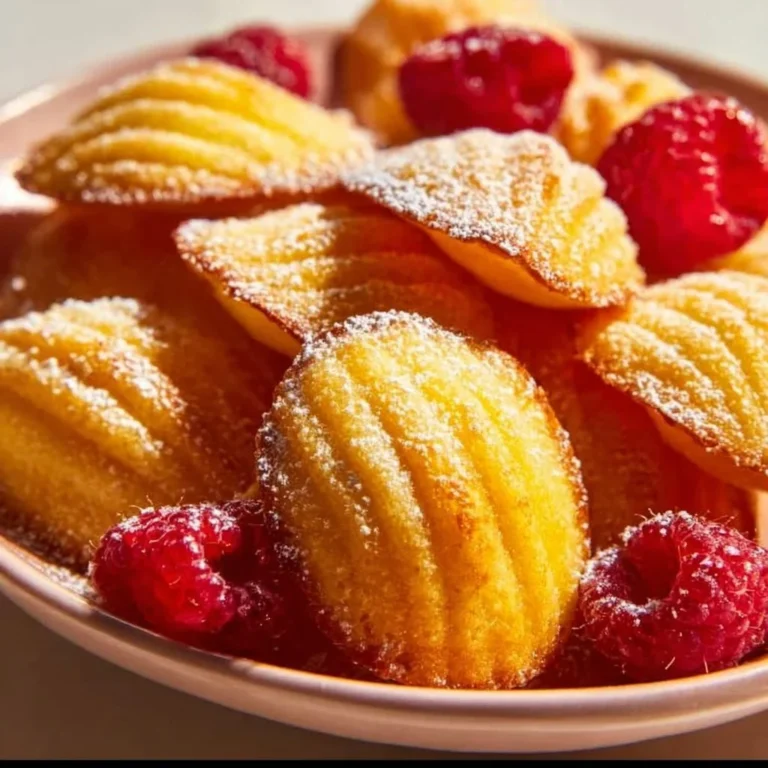 Freshly baked Lemon Raspberry Madeleines on a decorative plate