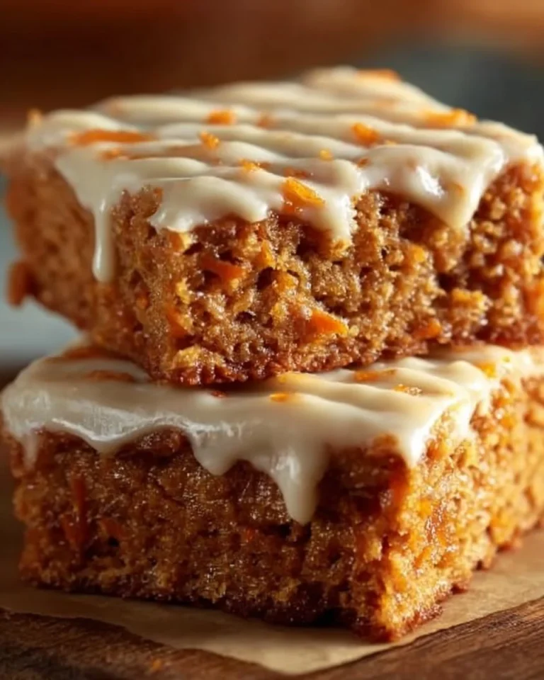 Delicious homemade carrot bars topped with cream cheese frosting