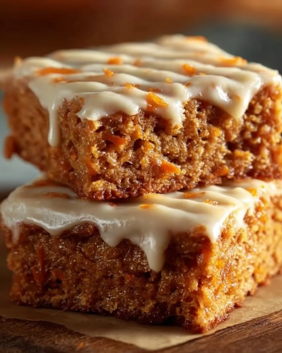 Delicious homemade carrot bars topped with cream cheese frosting