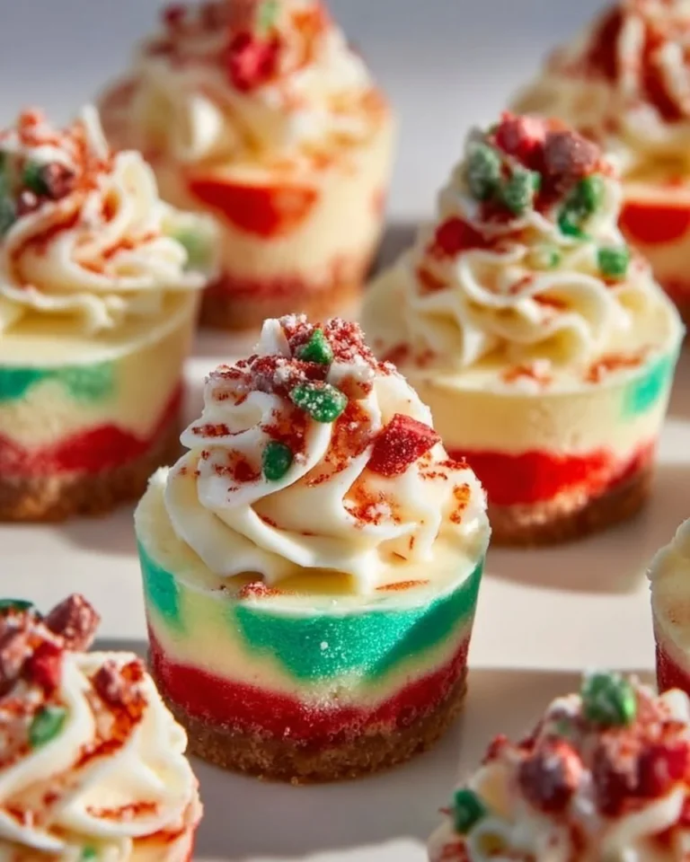 No-Bake Christmas Mini Cheesecakes decorated for the holidays