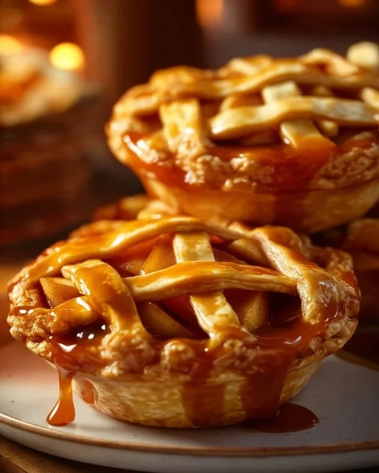 Delicious salted caramel apple mini pies served on a plate.