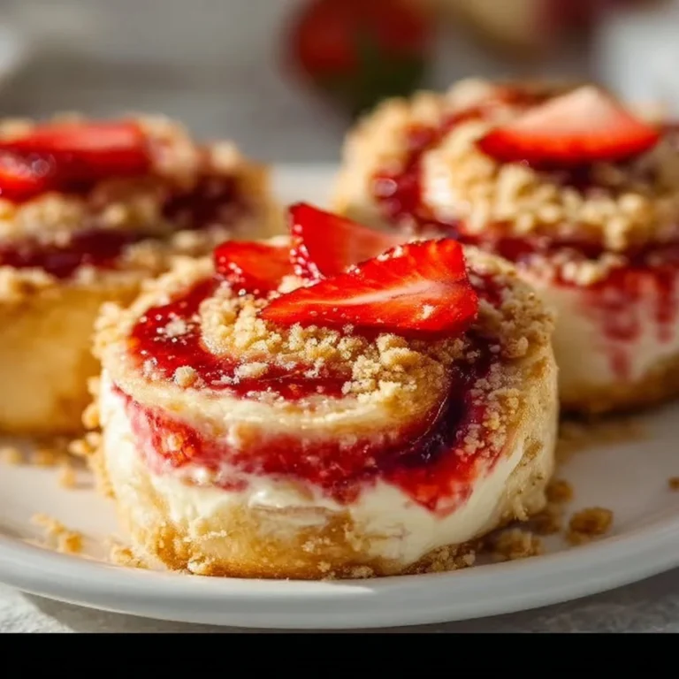 Strawberry cream cheese crumble rolls topped with a crispy crumble.