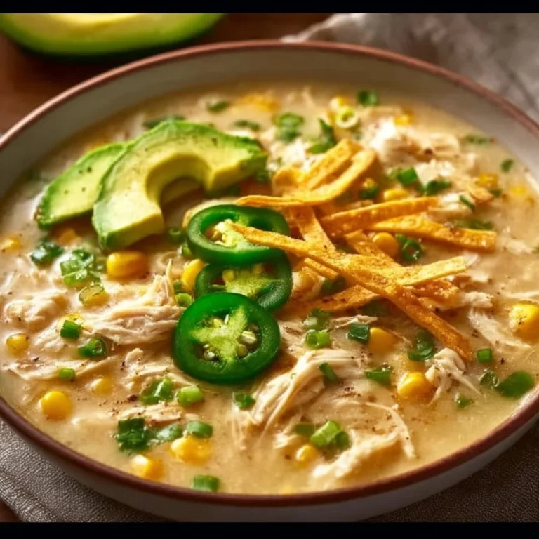 Delicious bowl of White Chicken Chili topped with cilantro and lime.