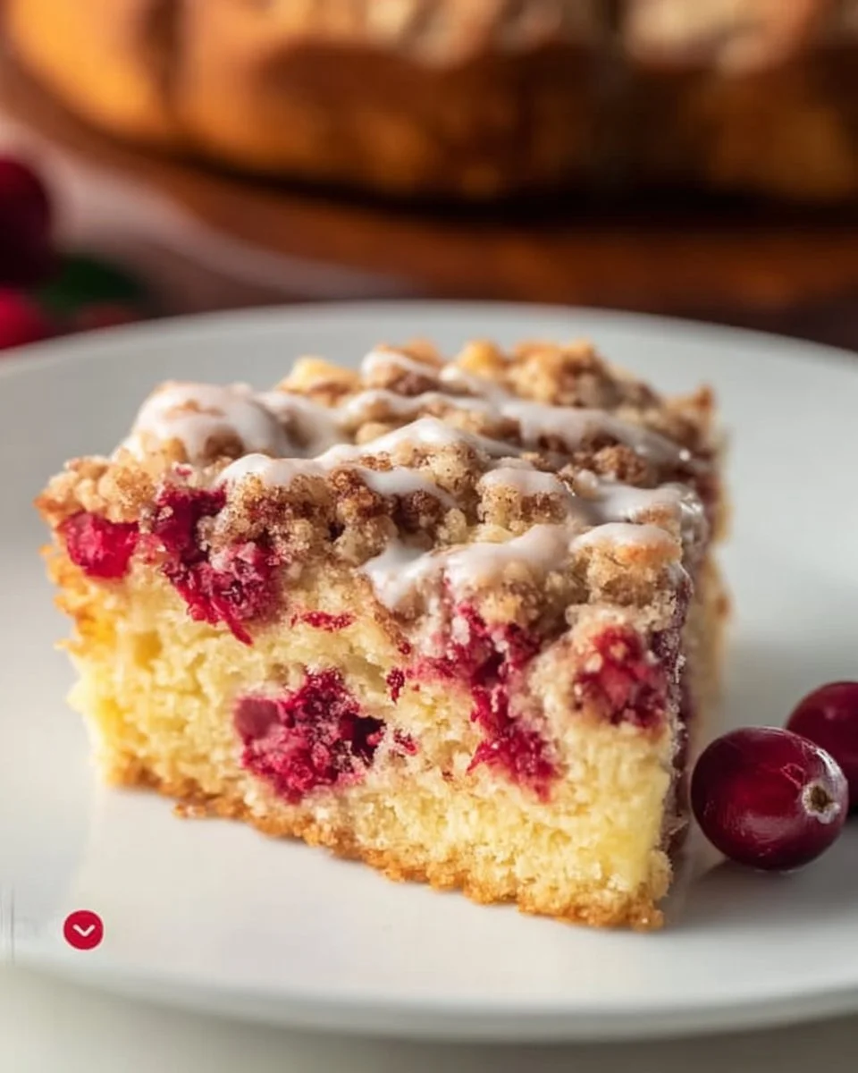 Freshly baked Cranberry Crumb Cake with a buttery crumb topping and tart cranberries