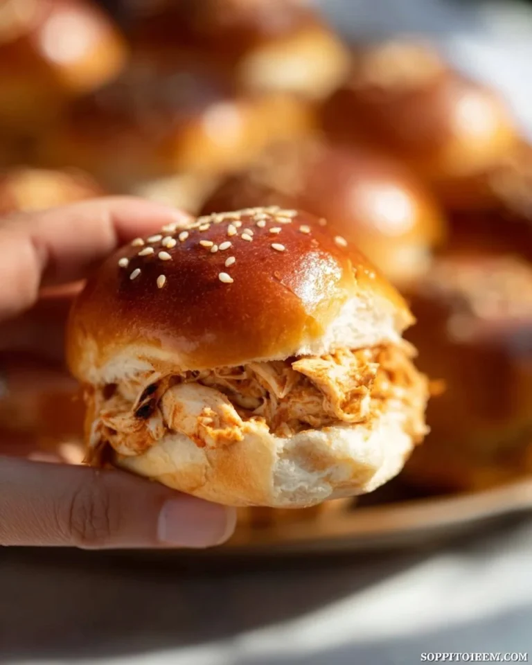 Creamy chipotle chicken sliders with toppings on a serving platter