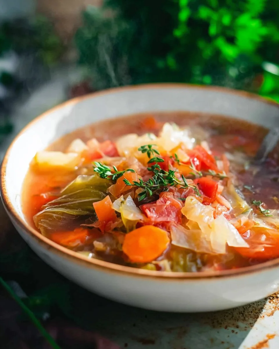 Delicious healthy cabbage soup in a bowl, perfect for weight loss and wellness