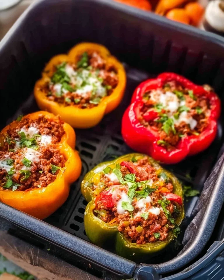 Healthy Greek stuffed peppers filled with quinoa, feta cheese, and herbs.
