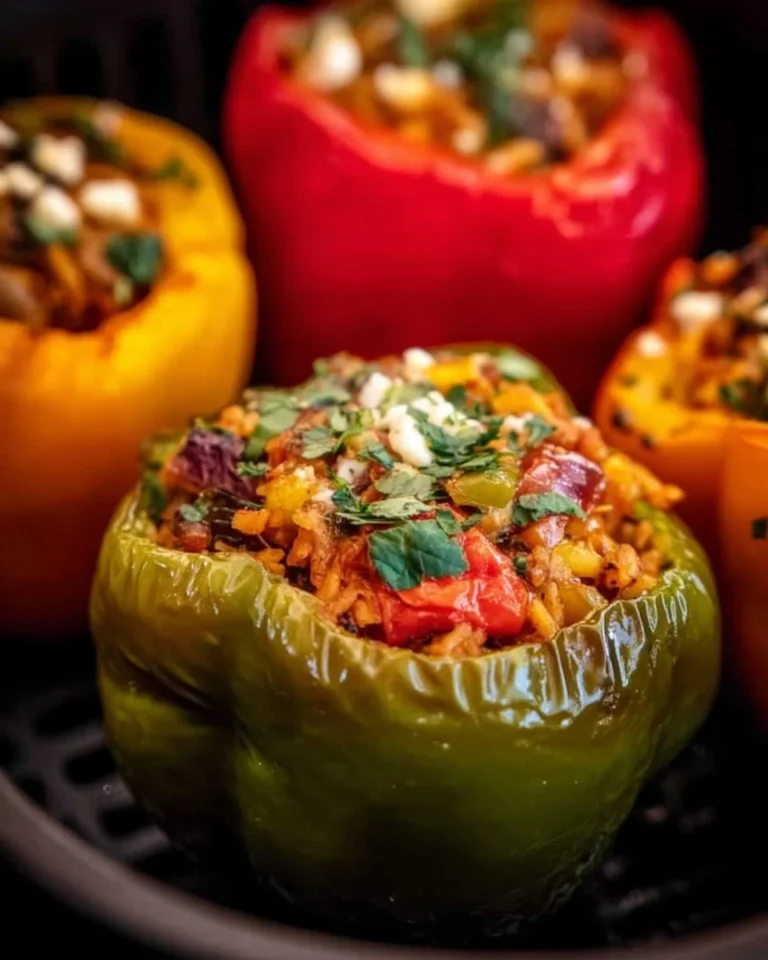 Healthy Greek stuffed peppers filled with wholesome ingredients and spices