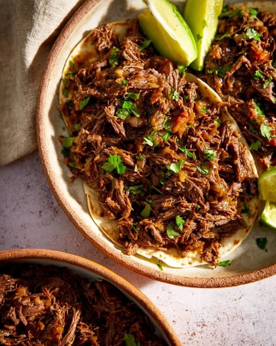 Delicious Instant Pot shredded beef served in a taco shell