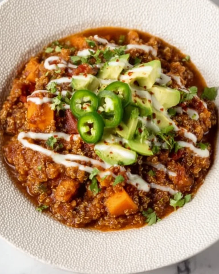 Bowl of Instant Pot turkey chili garnished with cilantro and avocado