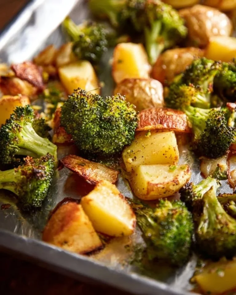 Delicious roasted potatoes and broccoli served together
