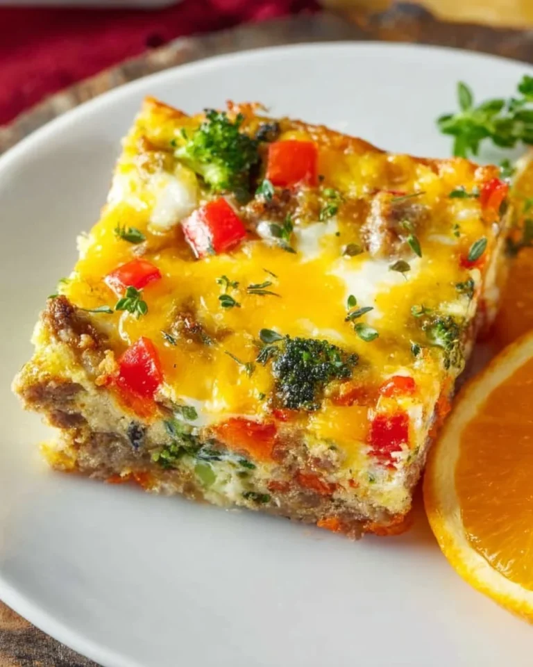 A hearty Sausage Egg Bake with golden eggs and savory sausage