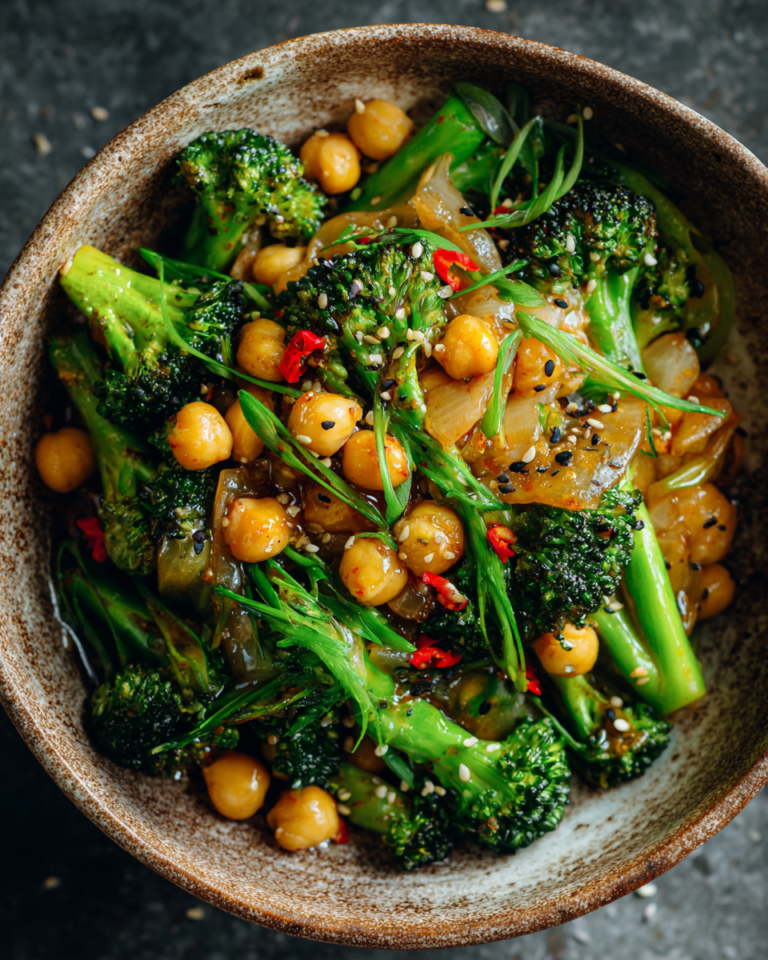 GARLIC BROCCOLI STIR FRY WITH CHICKPEAS