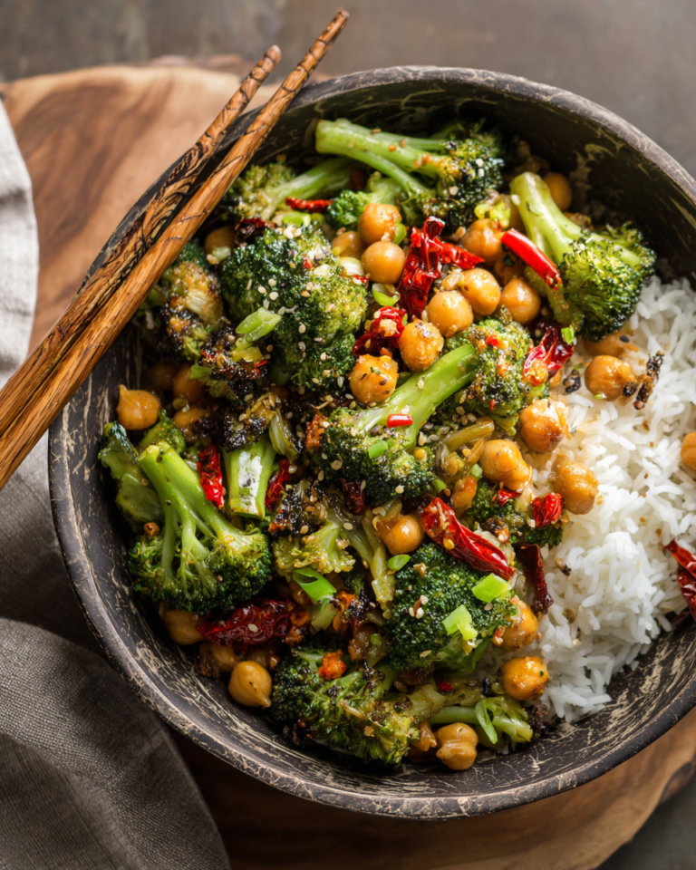 GARLIC BROCCOLI STIR FRY WITH CHICKPEAS