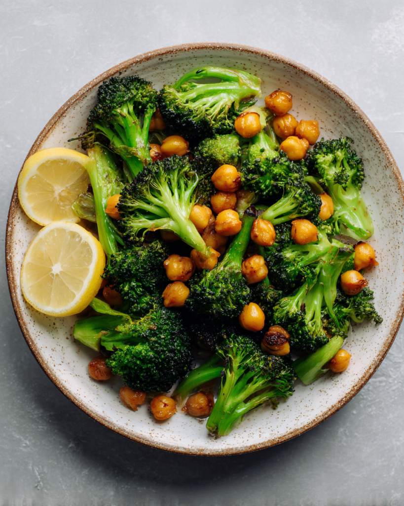 GARLIC BROCCOLI STIR FRY WITH CHICKPEAS