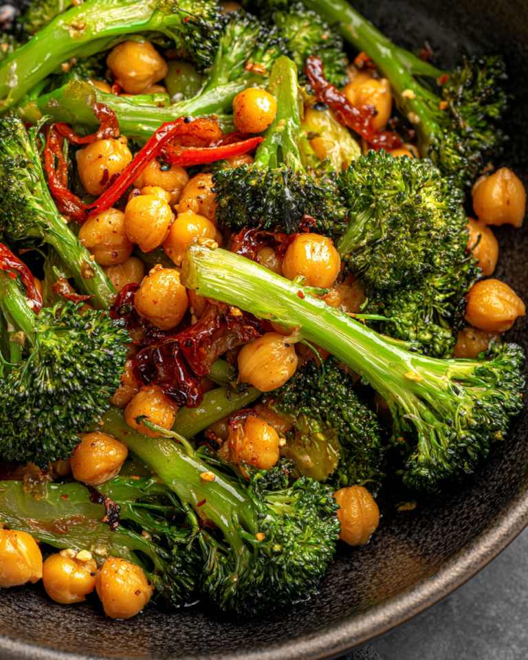 GARLIC BROCCOLI STIR FRY WITH CHICKPEAS