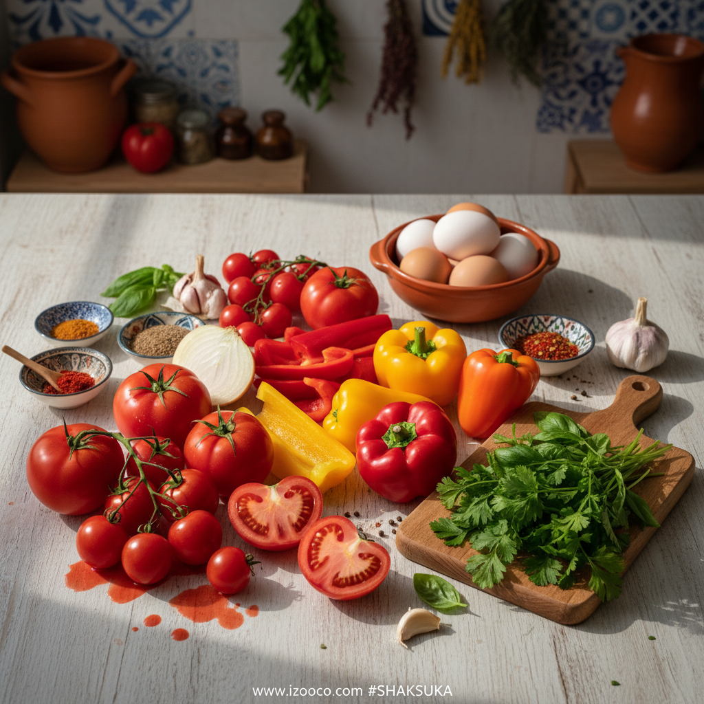 Fresh ingredients for Mediterranean egg toast recipes including eggs, bread, yogurt, and vegetables