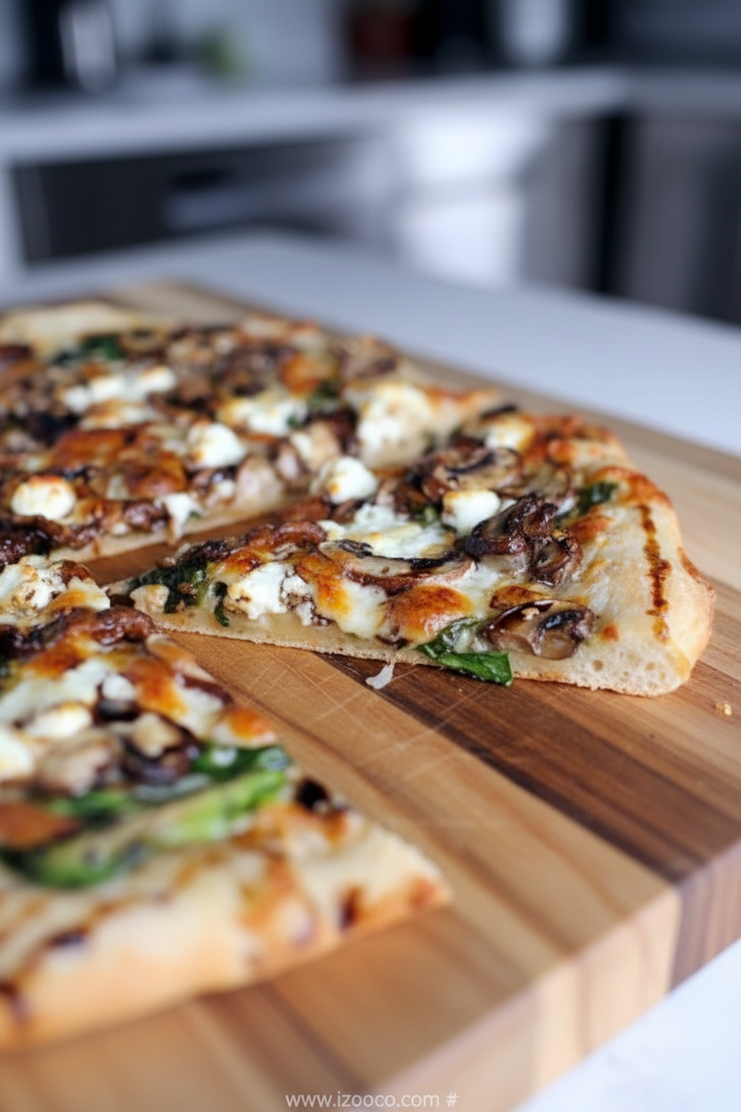 Balsamic Mushroom & Goat Cheese Flatbread Pizza Recipe 1 balsamic-mushroom---goat-cheese-pizza-with-spinach_feature