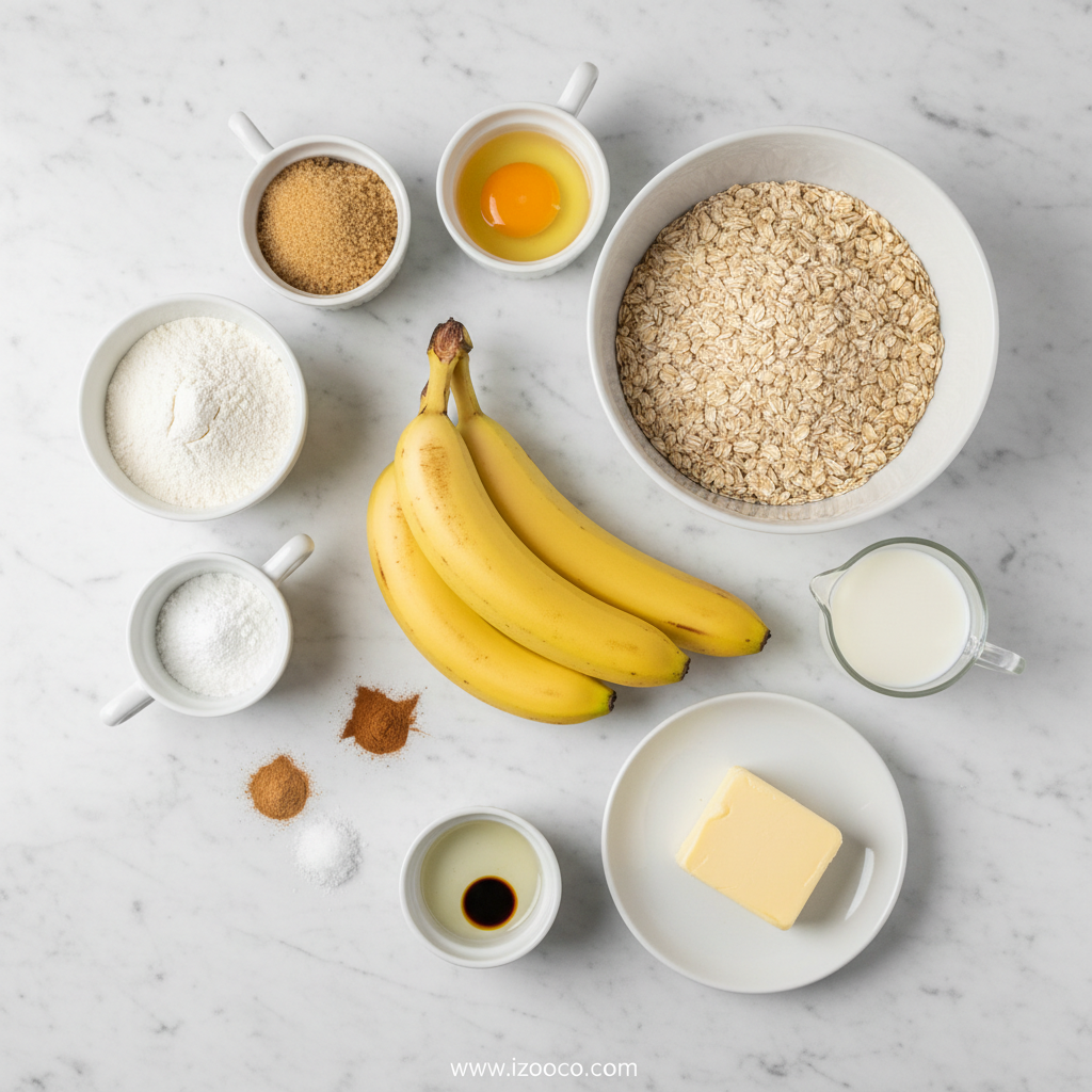 Ultimate Guide to Banana Oatmeal Bars: 5 Quick Breakfast Recipes & Snack Ideas 2 Ingredients for banana oatmeal bars including oats, banana, honey, and cinnamon