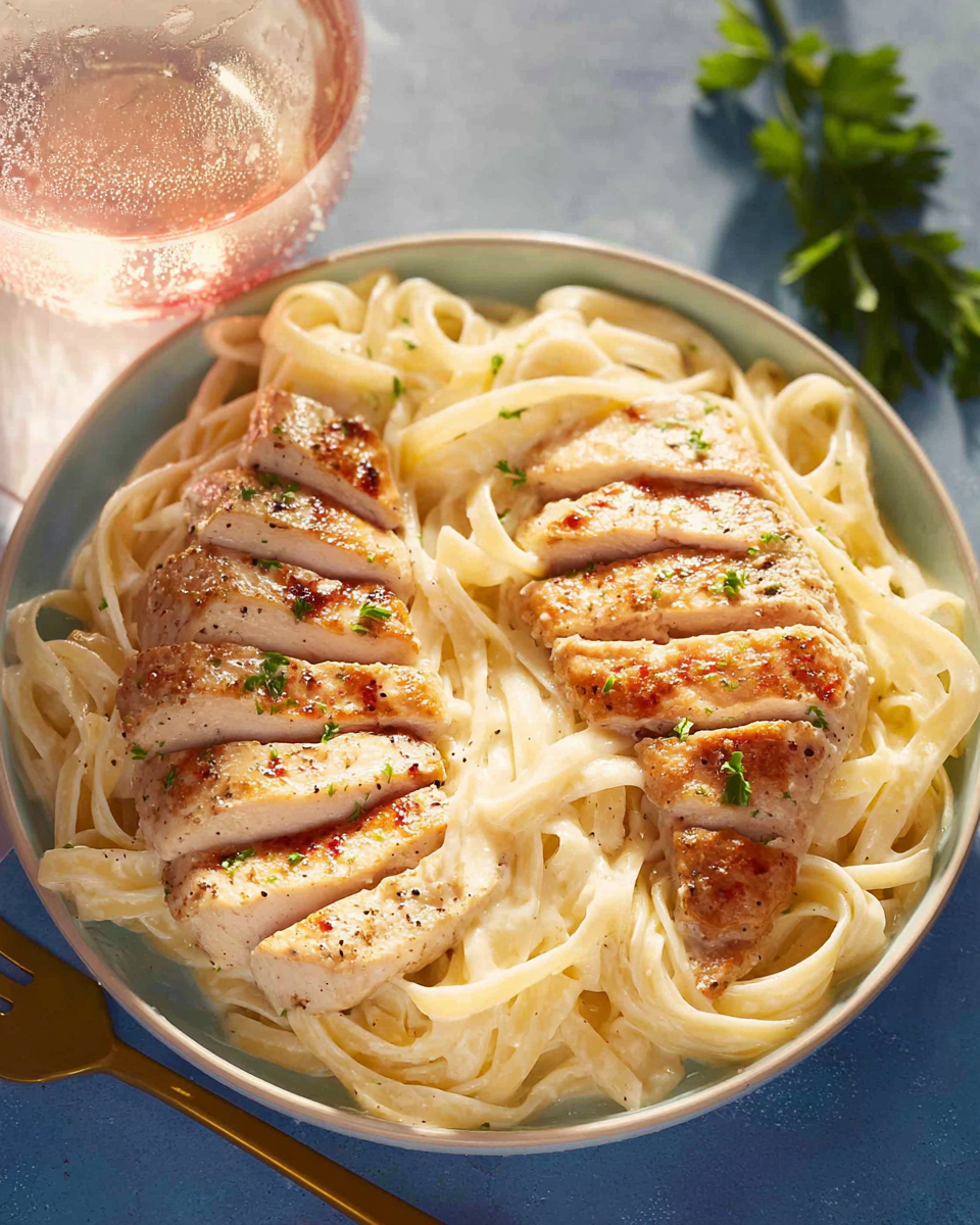 Chicken Fettuccine Alfredo Recipe - Creamy 30-Minute Weeknight Dinner 2 Chicken Fettuccine Alfredo close-up