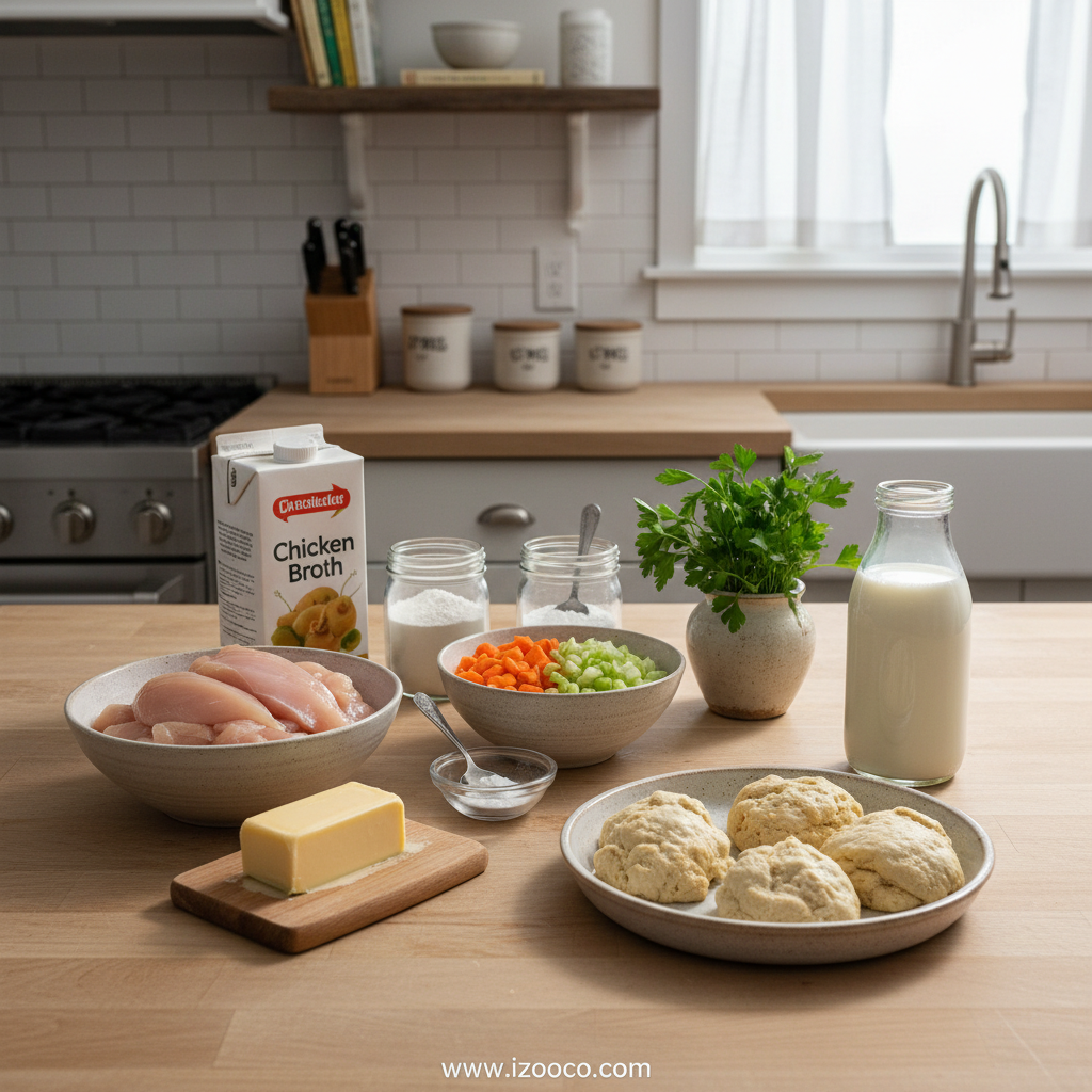 Ingredients for easy chicken and dumplings recipe