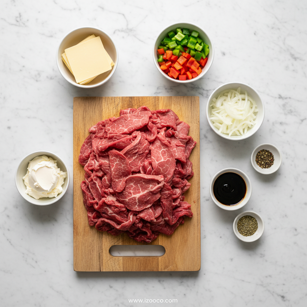 Keto Philly Cheesesteak Rolls: Easy Low-Carb Dinner Recipe (Gordon Ramsay Inspired) 2 Ingredients for keto Philly cheesesteak rolls including beef, cheese, spices and keto wraps