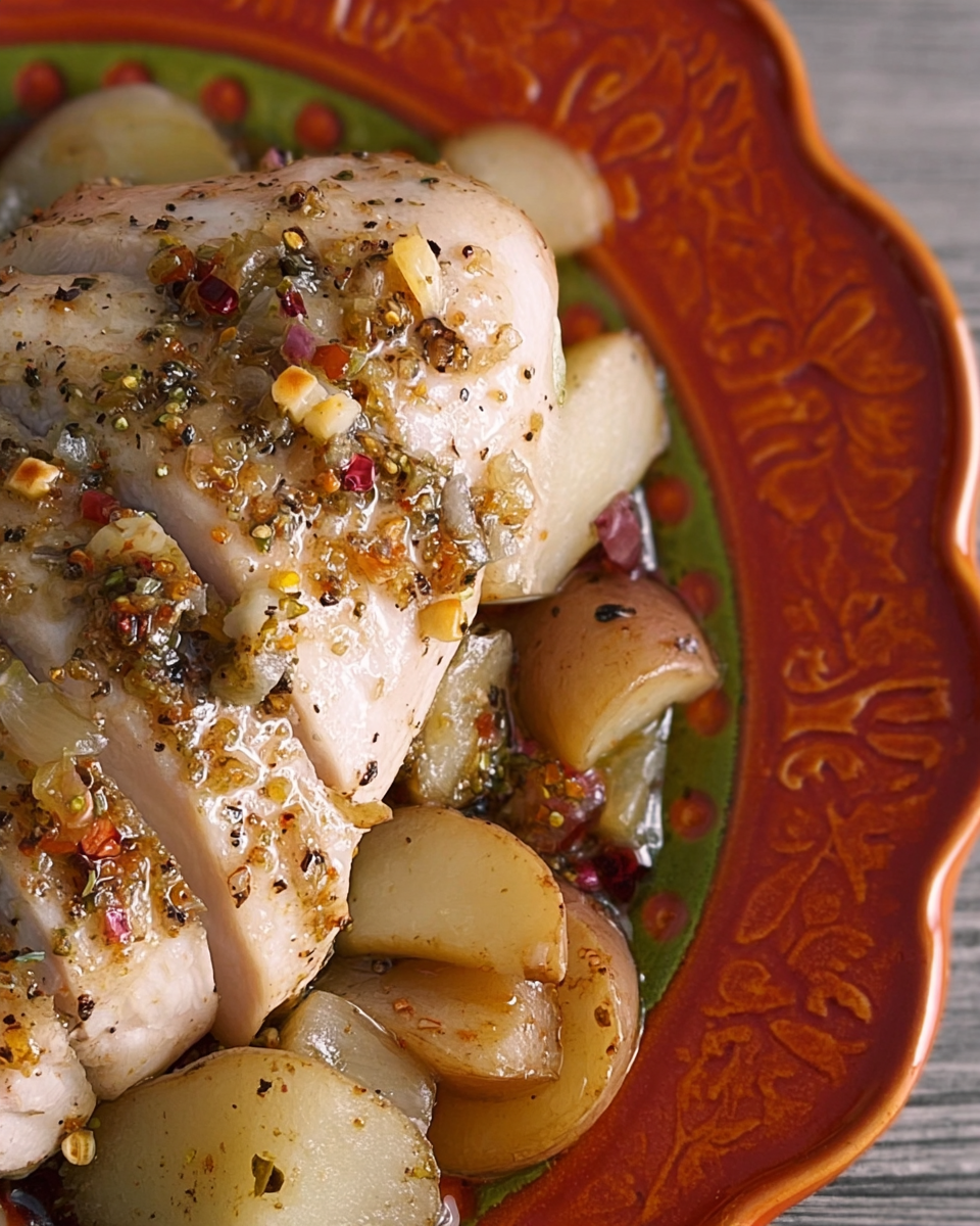 Parmesan Crusted Chicken Sheet Pan Dinner served on plate