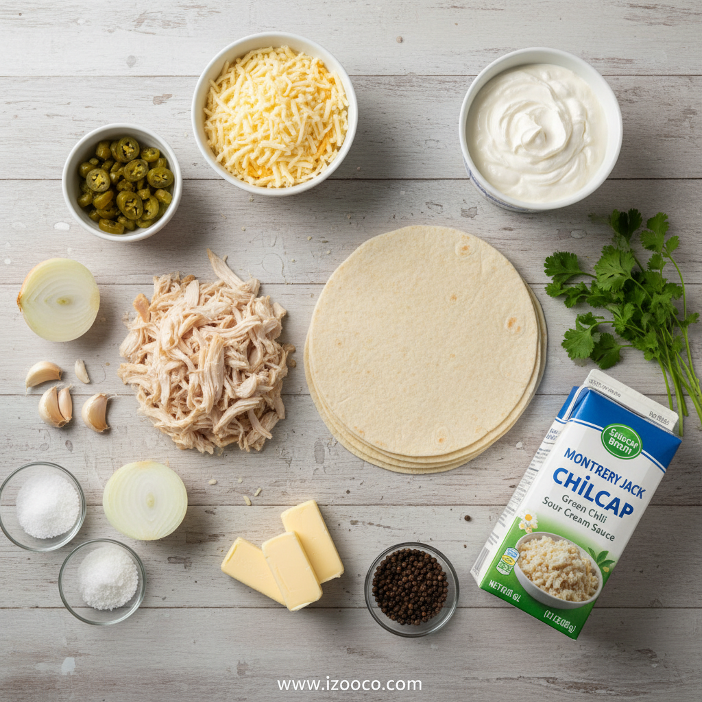 Ingredients for white chicken enchiladas laid out on counter