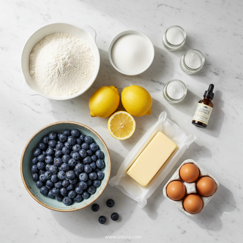 Ultimate Lemon Blueberry Loaf Recipe: Moist Bakery-Style Quick Bread 2 Ingredients for lemon blueberry loaf including flour, sugar, blueberries, lemons