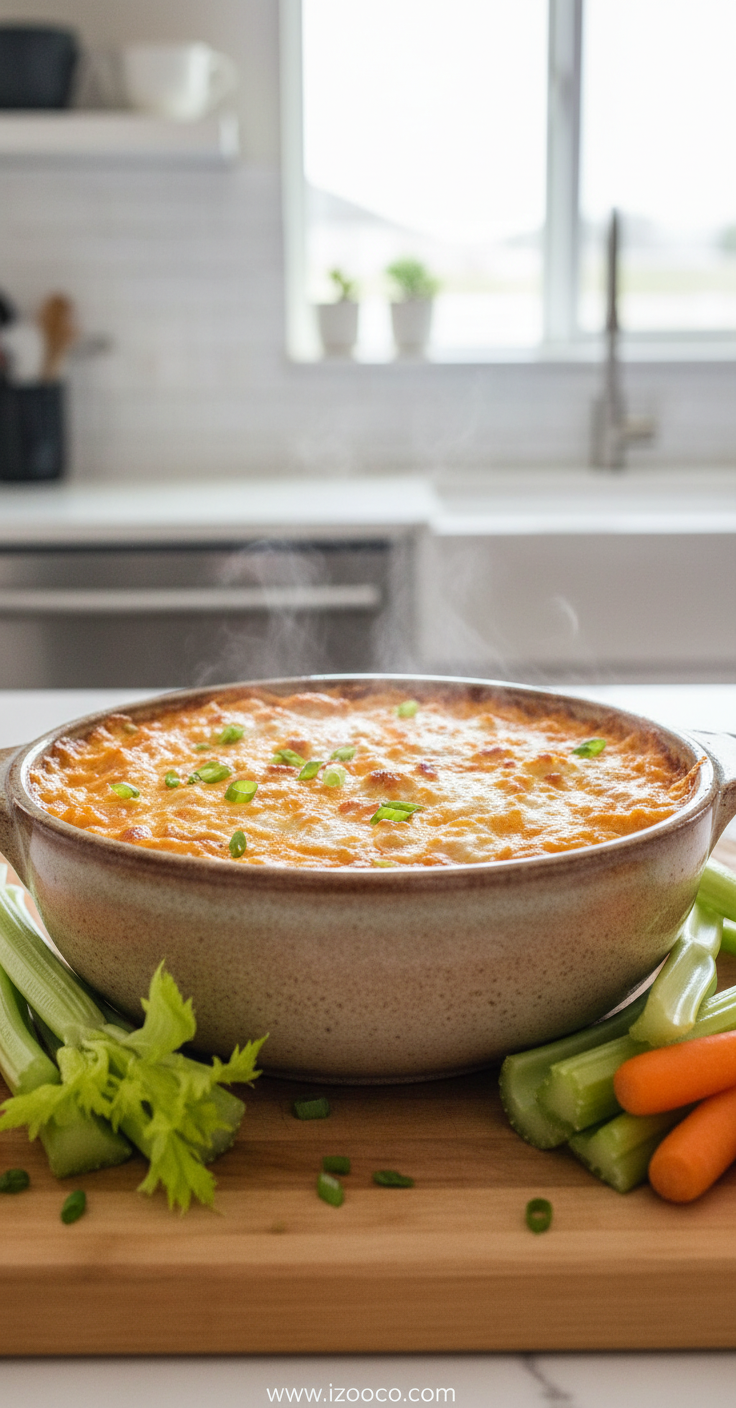 Creamy buffalo chicken dip served with tortilla chips and celery sticks