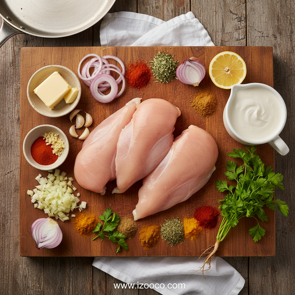 Ingredients for Texas Roadhouse butter chicken skillet laid out on counter