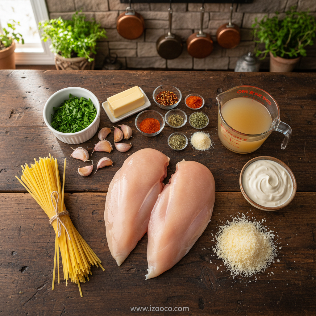 Cowboy Butter Chicken Linguine: Easy One-Pan Weeknight Dinner Recipe 2 Ingredients for cowboy butter chicken linguine laid out on counter