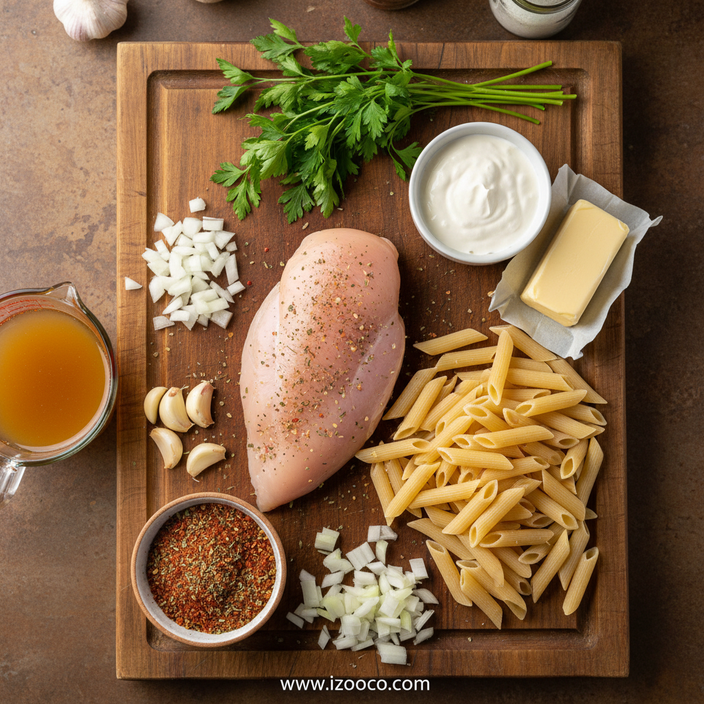 Ingredients for cowboy butter chicken pasta